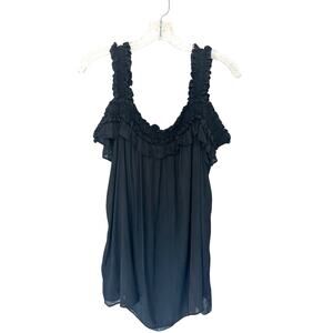 Anthropologie Black Ruffle Shoulder Cut Out Lightweight Semi Sheer Top Size XL